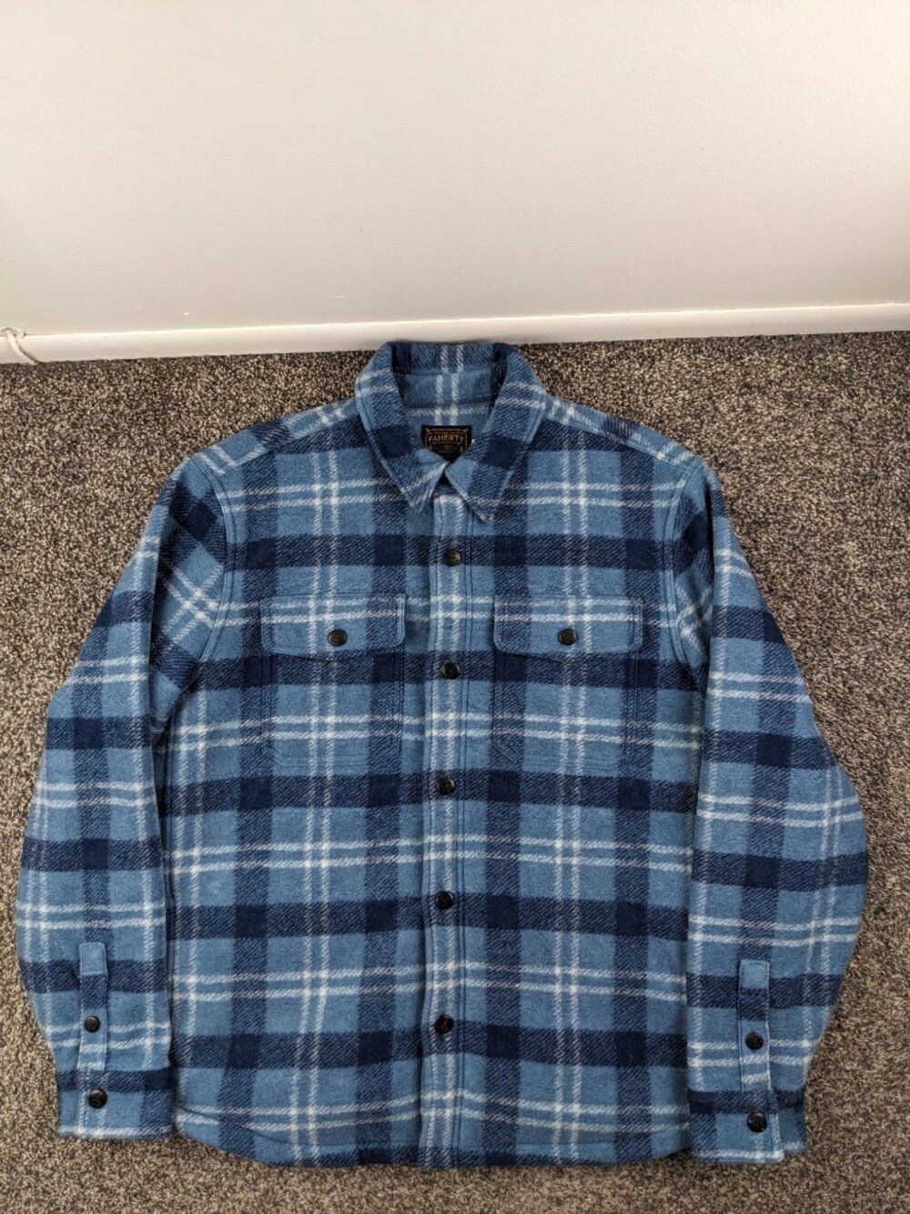 Faherty Range Fleece Lined CPO Overshirt Shacket Coat Jacket Plaid Blue Mens XL
